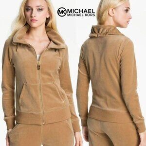Michael Kors Camel Velour Full Zip Tracksuit Jacket Luxe Loungewear medium